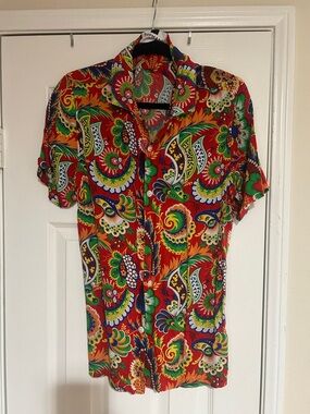 Topman Red Paisley Print Short-Sleeve Button-Up Shirt